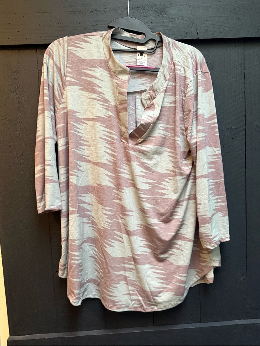 Sew In Love Pink & Cream Abstract Split-Neck Tunic
